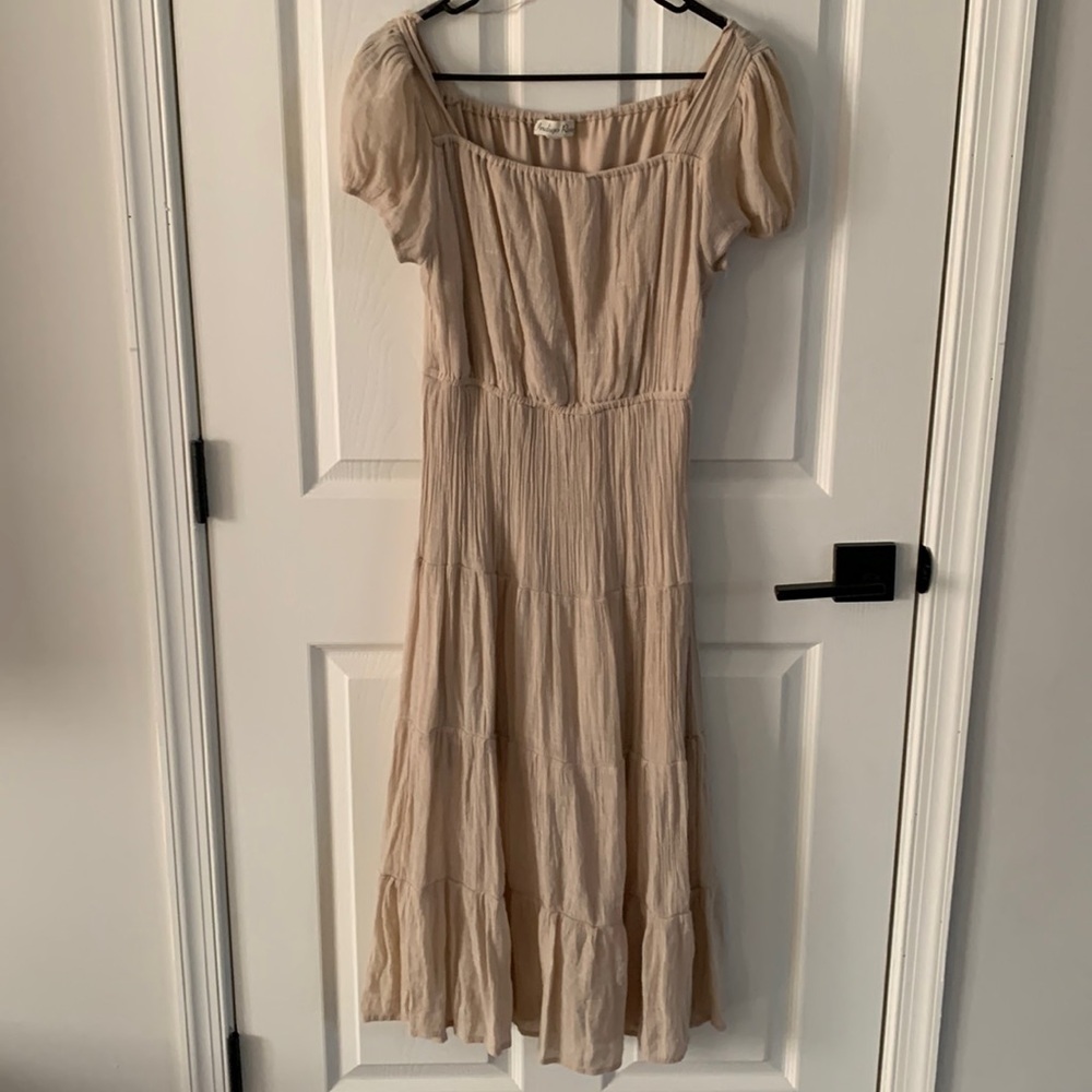 Women's Summer Flutter Short Sleeve Midi Dress Casual Tiered Flowy Dresses